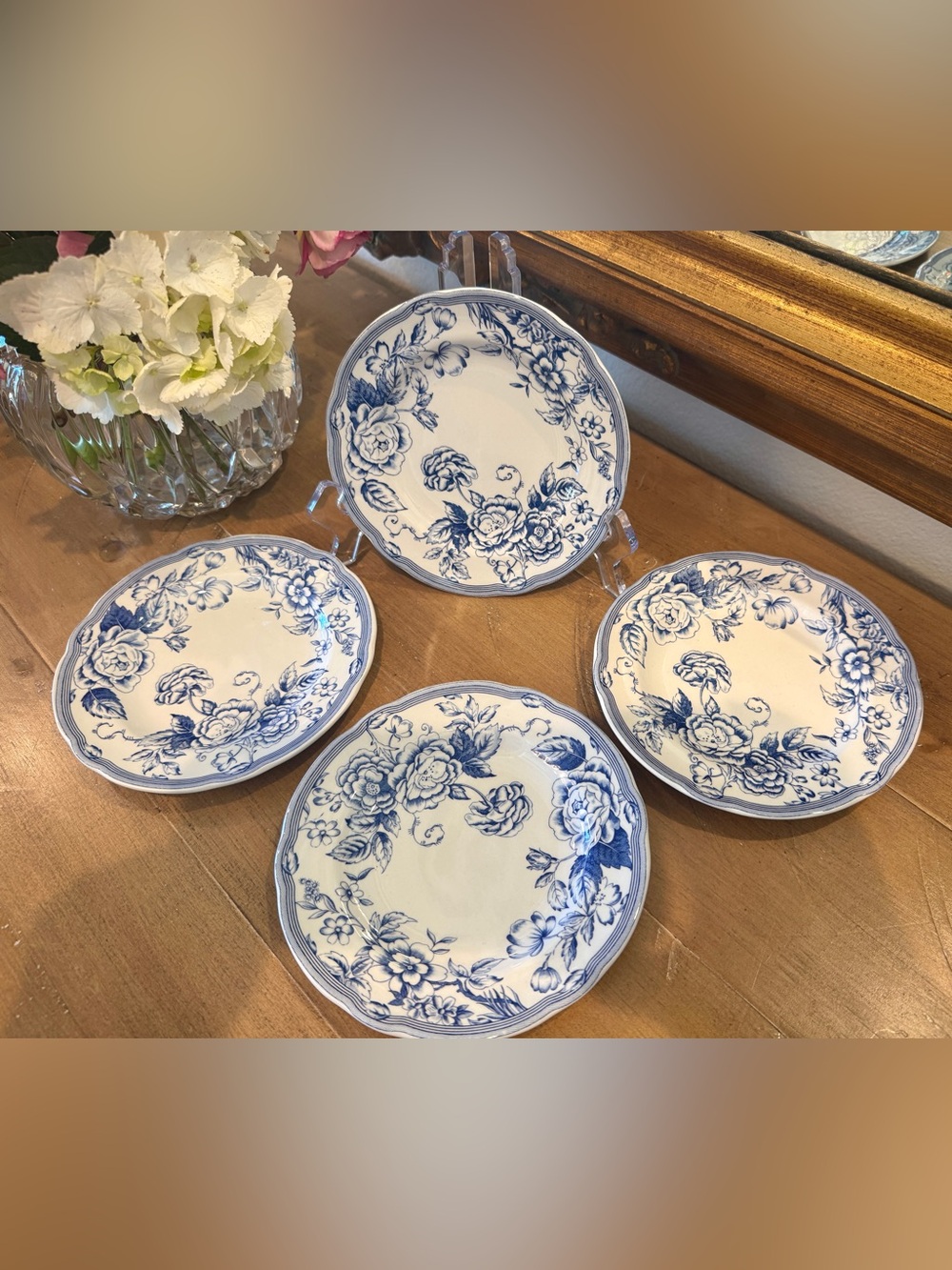 Laura Ashley Spode Clifton Bread Plates Set 4 Blue Floral England